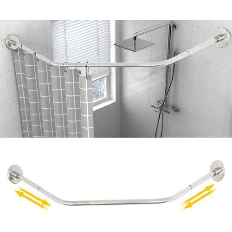 MABOSY Shower Curtain Rod Wall Mounted L Shaped Bathroom Corner Rack ...